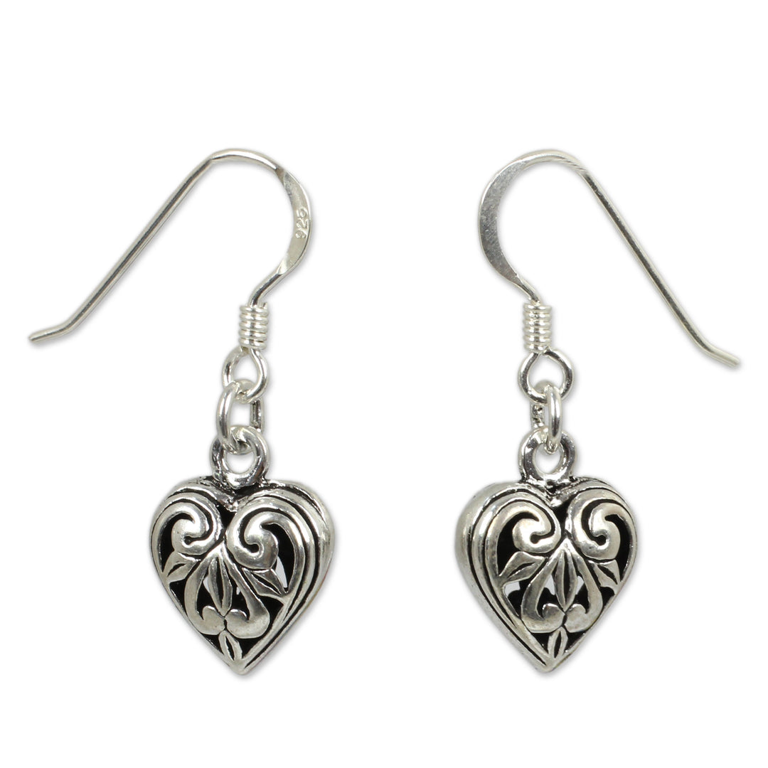 Romantic Sterling Silver Dangle Earrings - Filigree Heart