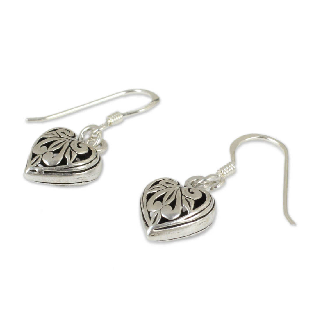 Romantic Sterling Silver Dangle Earrings - Filigree Heart