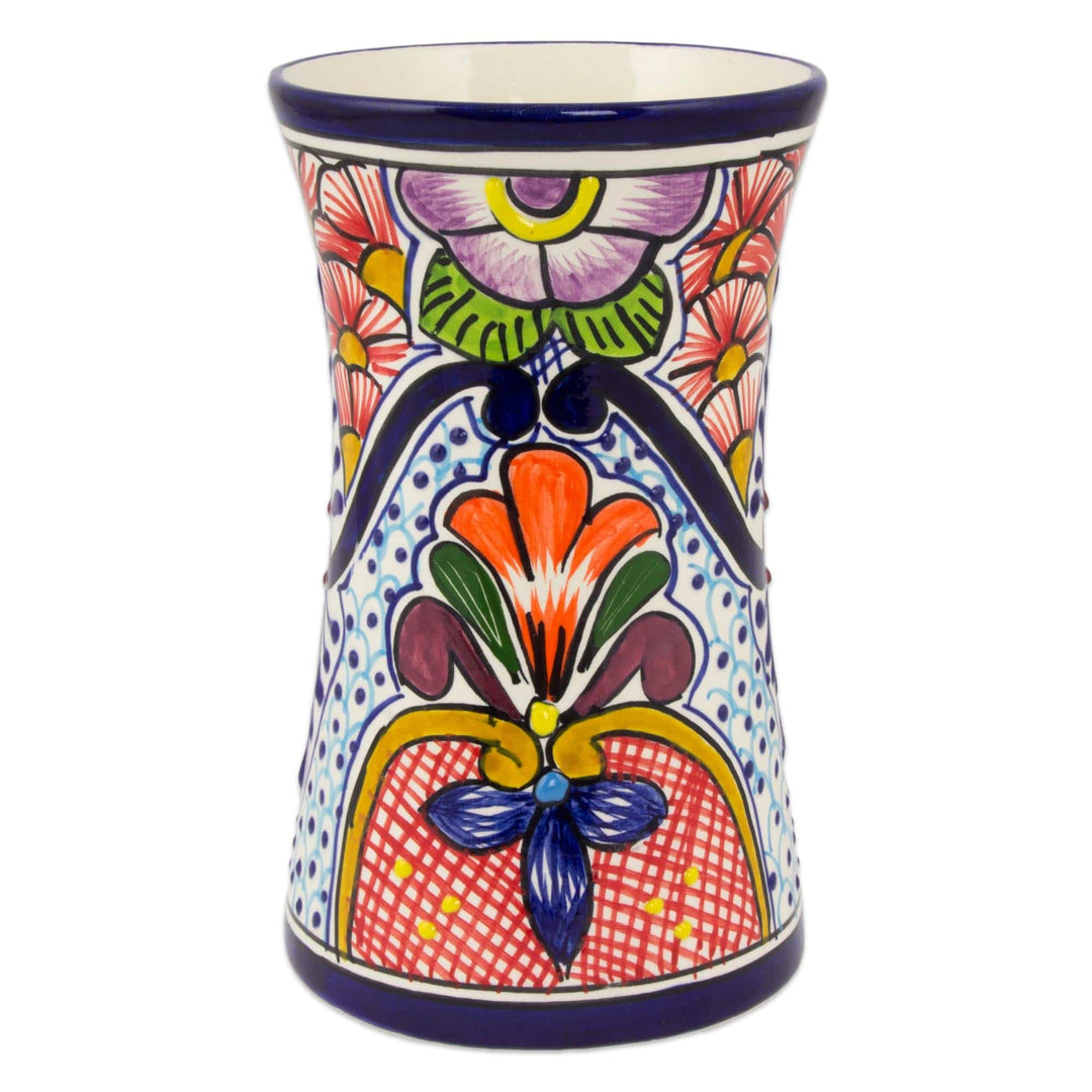 Talavera-Inspired 8-Inch Ceramic Vase from Mexico - Radiant Flowers