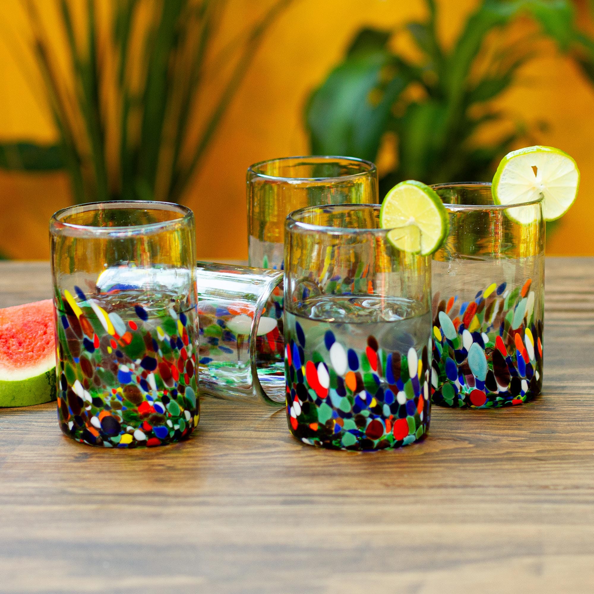 Multicolored Spotted Glass Tumblers from Mexico (Set of 6)
