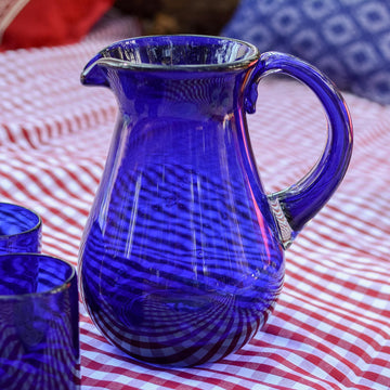 Blue Handcrafted Handblown Recycled Glass Pitcher - Pure Cobalt