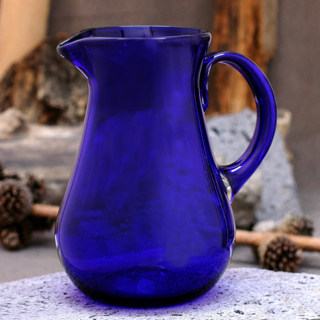 Handblown Blue Glass Pitcher outlet