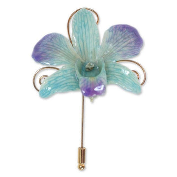 Natural Orchid Gold Plated Stick Pin  - Forever Blue