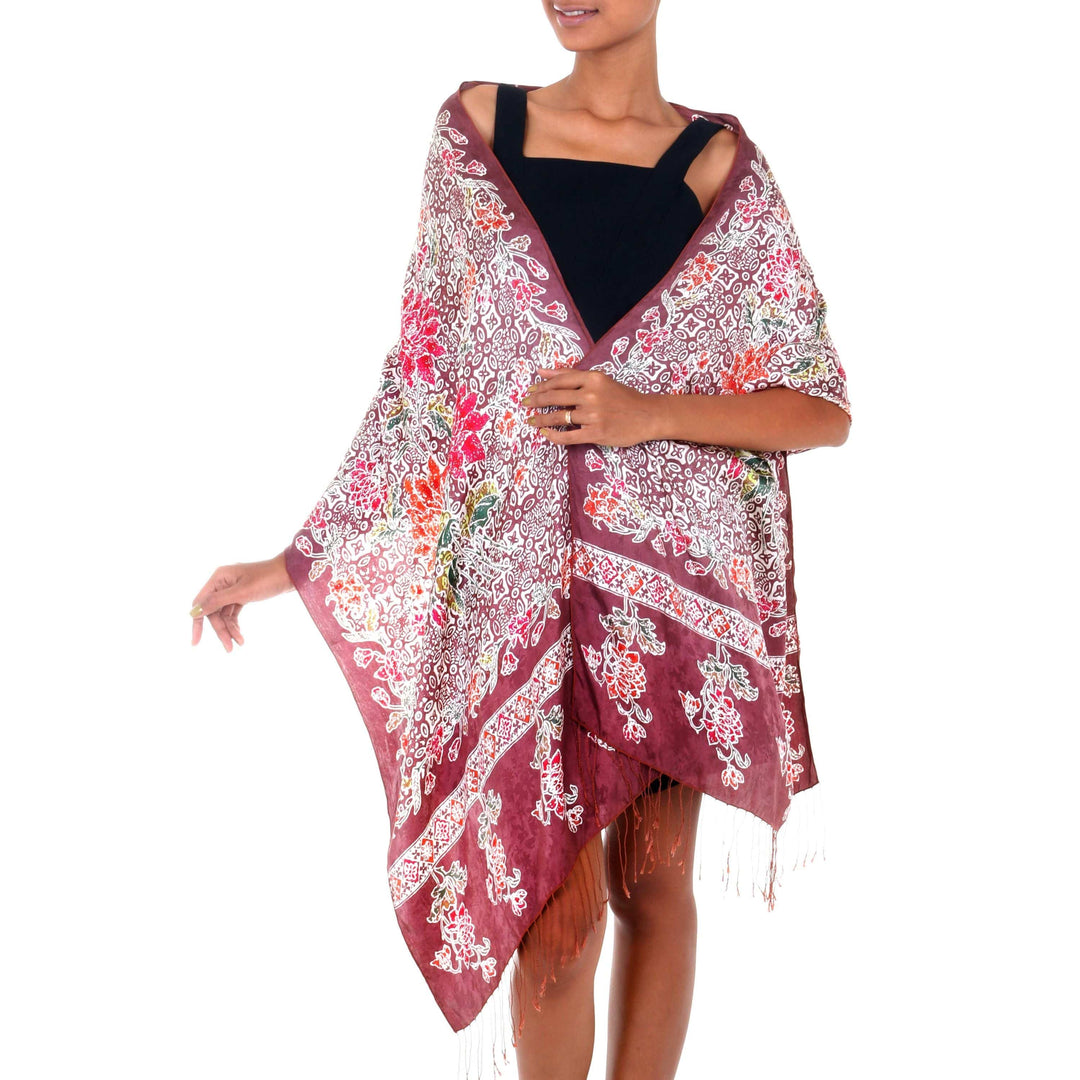 Handmade Batik Silk Shawl - Chrysanthemums