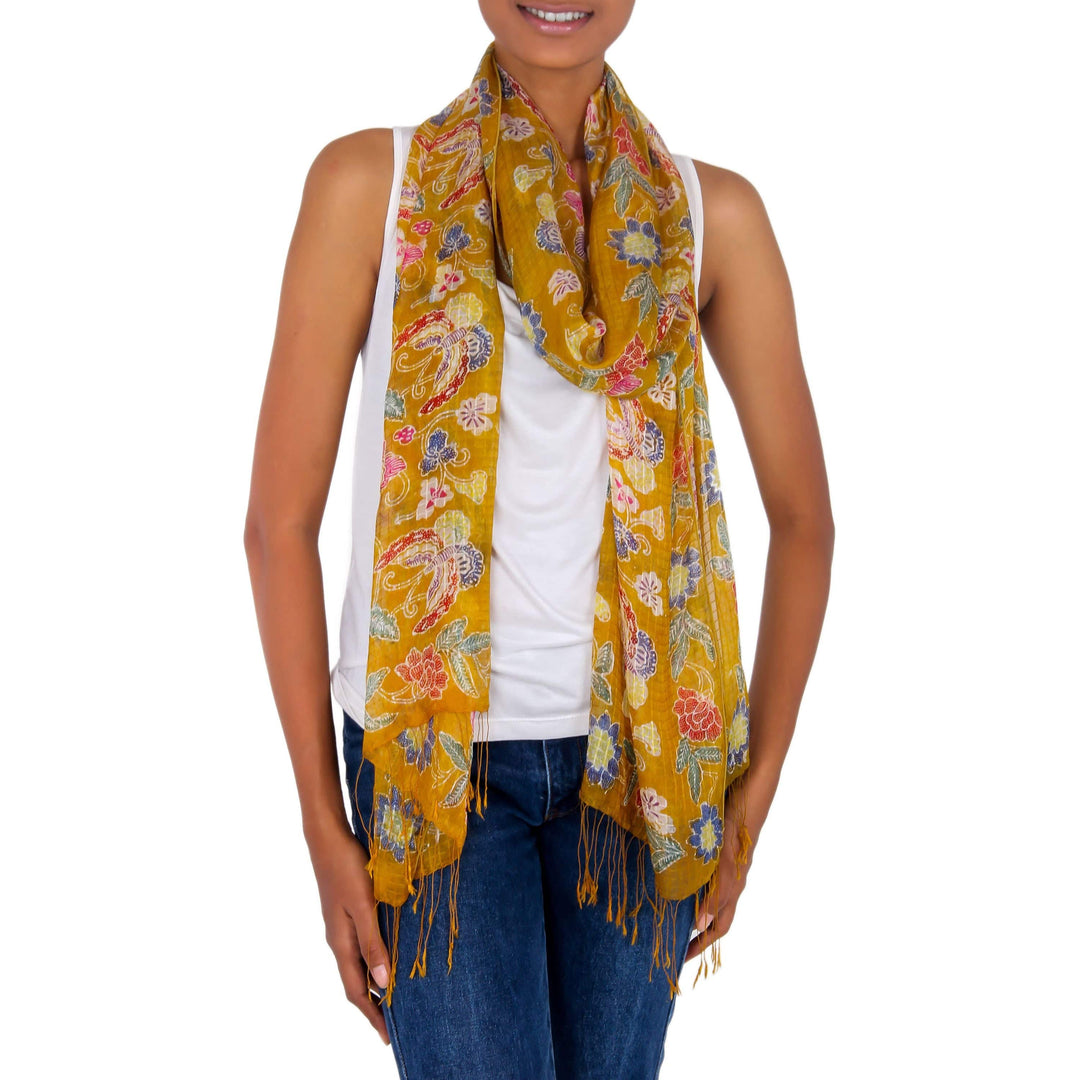 Handmade Batik Silk Shawl Wrap - Butterfly Bliss