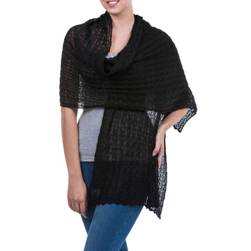 Alpaca Wool Solid Shawl from Peru - Muse in Black