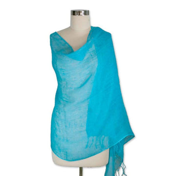 Women's Linen Solid Shawl - Sheer Turquoise