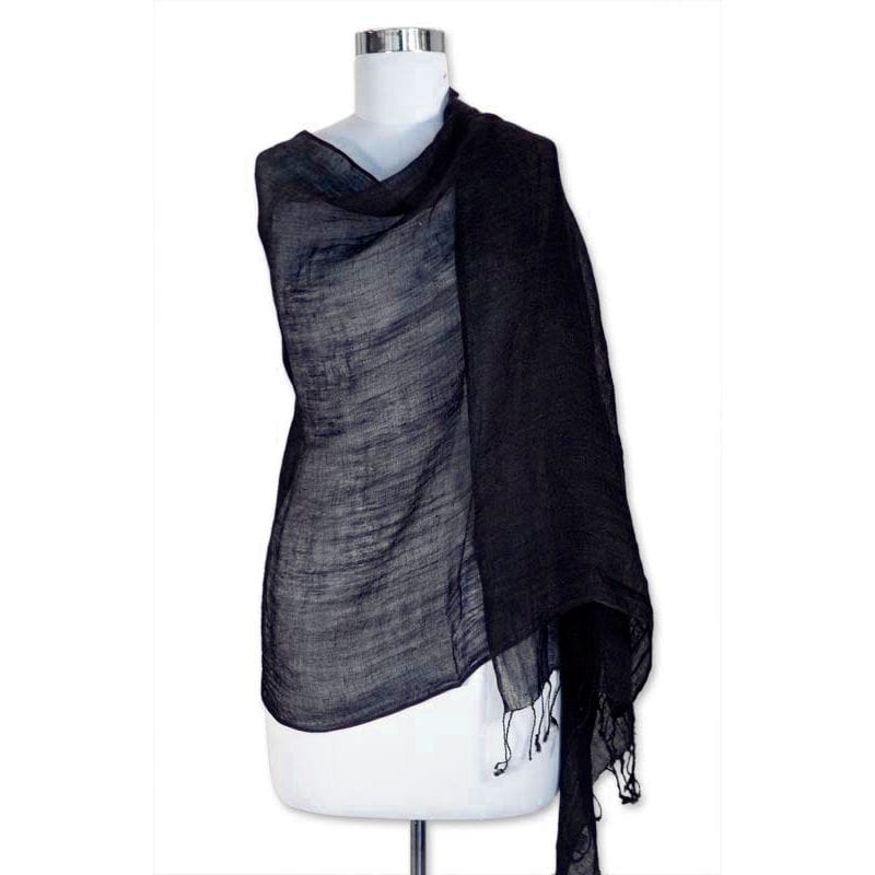 Handmade Linen Wrap Shawl from India - Sheer Ebony