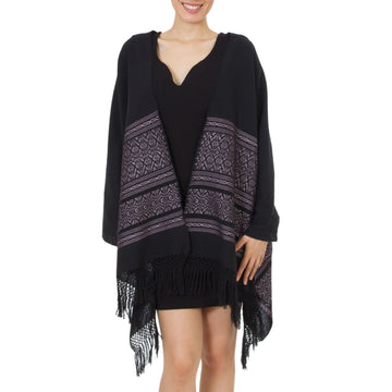 Geometric Cotton Patterned Shawl - Black Zapotec Treasures