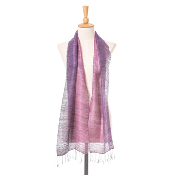 Pink and Purple Silk Scarf from Thailand - Bold Orchid