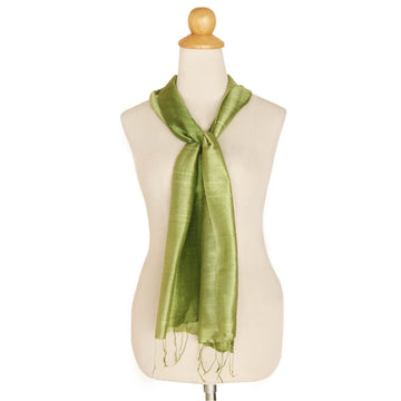 Handwoven Silk Scarf in Green from Thailand - Jade Duality