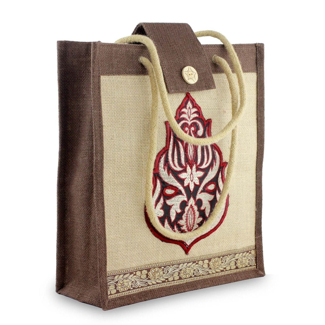 Floral Jute Embroidered Shoulder Bag - Fire Blossom