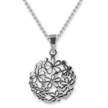 Floral Sterling Silver Pendant Necklace - Hydrangea