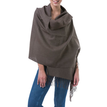 Handwoven Alpaca Blend Shawl - Herringbone Brown