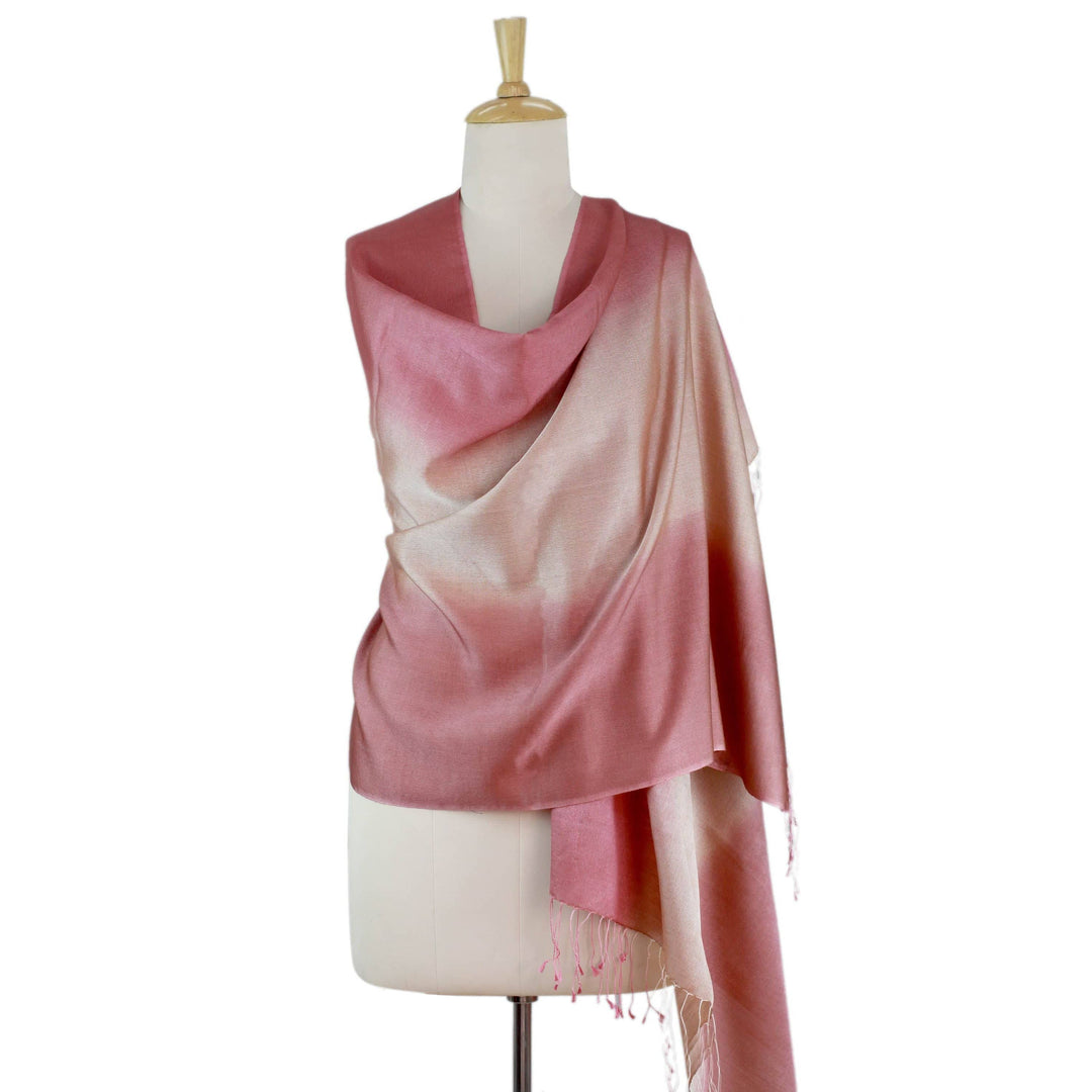 Shaded Pink Shawl in Silk and Wool - Rosy Blush