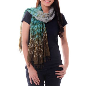 Blue Green Ombre Tie Dye Crinkled Scarf Crafted by Hand - Fabulous Tropics