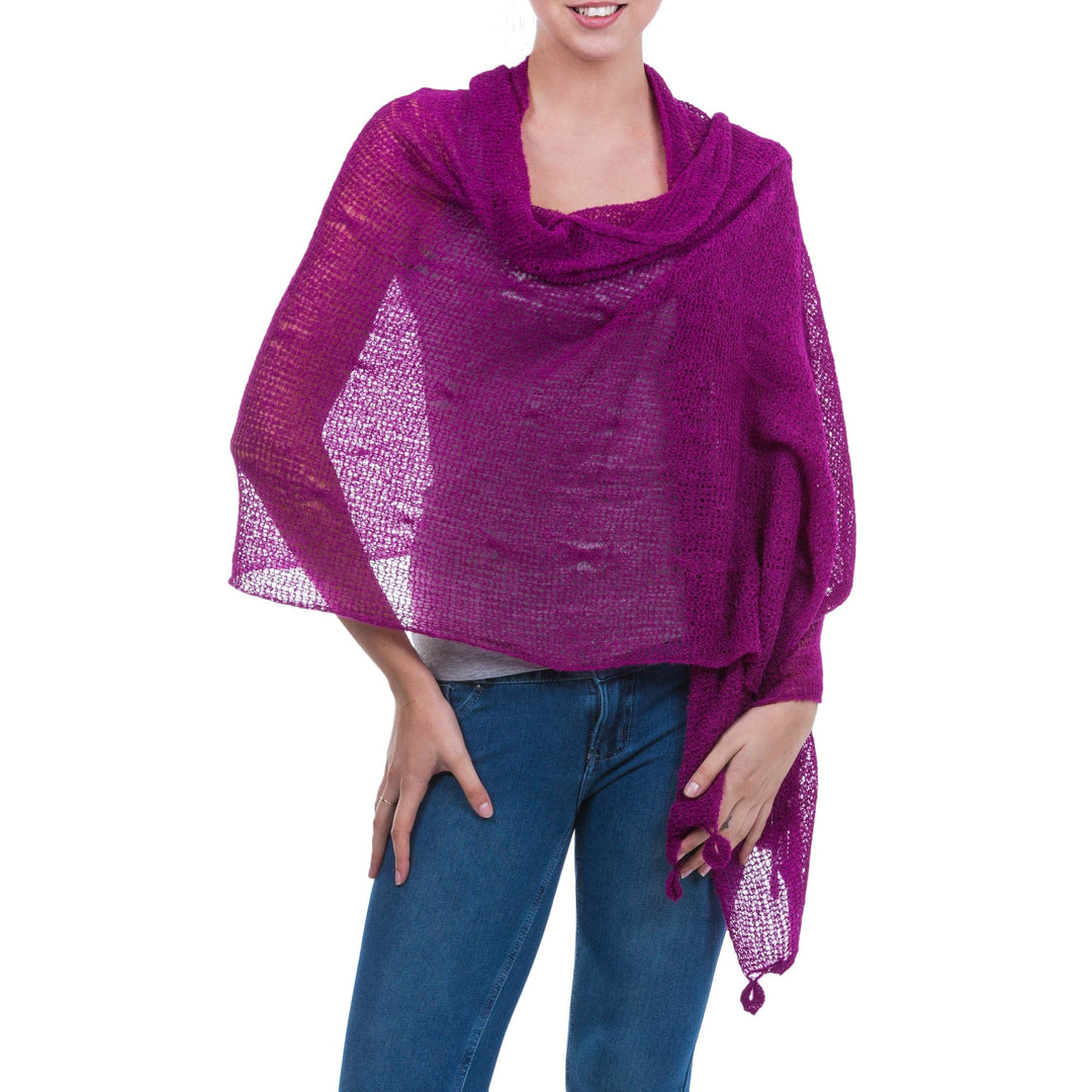 Alpaca Blend Shawl in Deep Orchid - Gossamer Orchid Stars