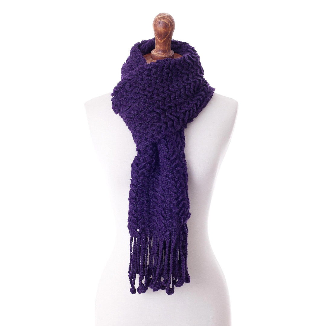 Hand Knit 100% Alpaca Scarf in Blue-Violet from Peru - Wavy Chic