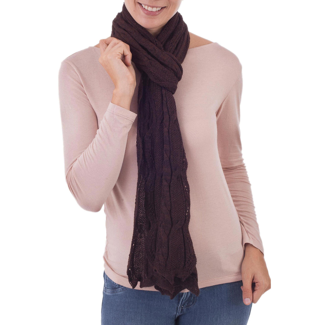 Knit 100% Baby Alpaca Wrap Scarf in Chocolate from Peru - Sweet Brownie