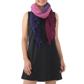 Cotton Shawl in Mulberry and Orchid from Thailand - Calm Day