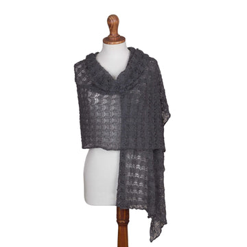 Textured 100% Baby Alpaca Shawl in Slate from Peru - Dreamy Texture in Slate