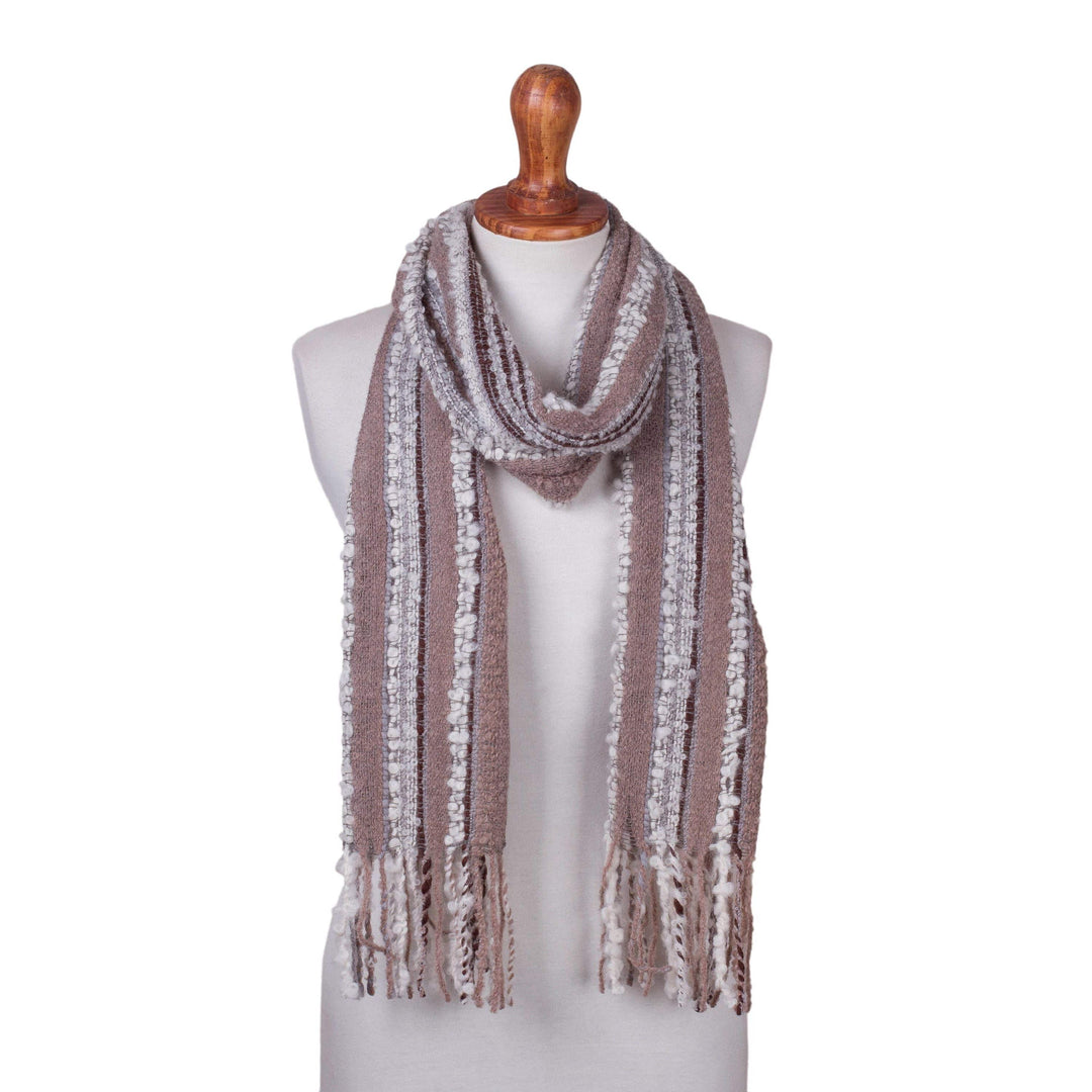 Baby Alpaca Blend Hand Woven Earth-Tones Striped Scarf - New Lands