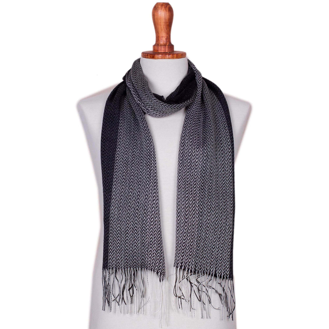 Handwoven Black and Grey Baby Alpaca Blend Scarf from Peru - Emboldened