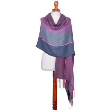 Pink and Grey Baby Alpaca Blend Hand Woven Shawl - Stone Rose