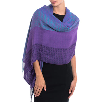 Hand Woven Striped Alpaca Blend Shawl from Peru - Serene Radiance