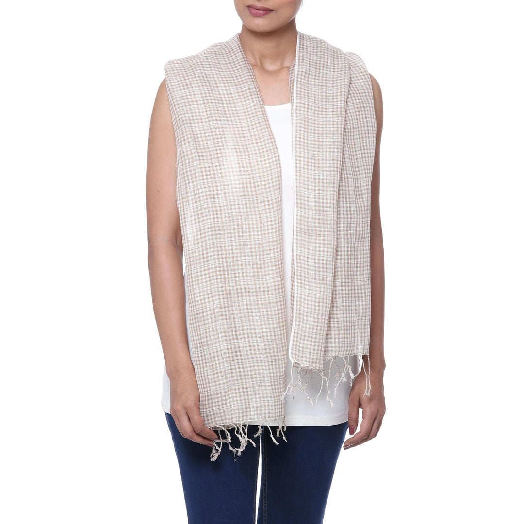 Handwoven Linen Wrap Scarf in Taupe - Magical Delight in Taupe