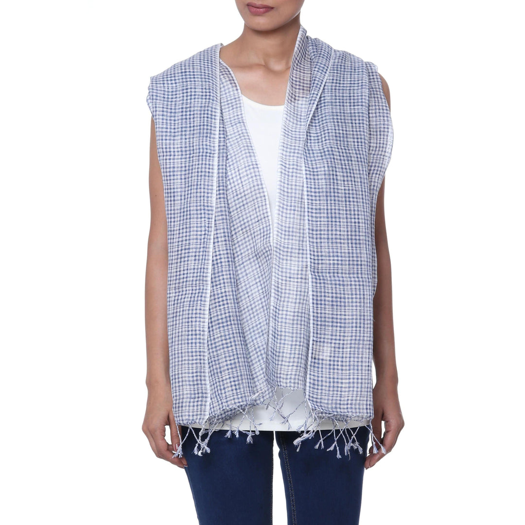 Handwoven Linen Wrap Scarf in Azure - Magical Delight in Azure