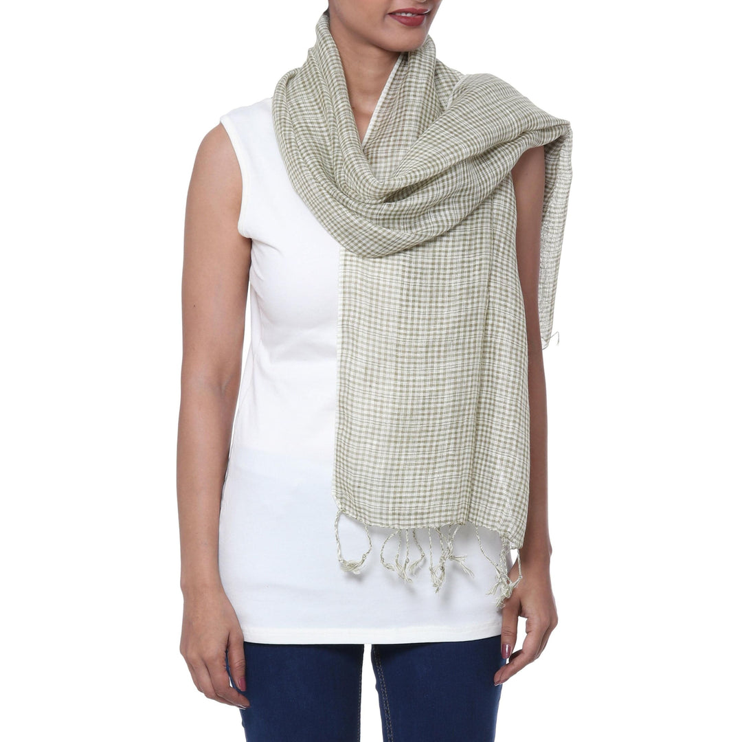Handwoven Linen Wrap Scarf in Olive - Magical Delight in Olive