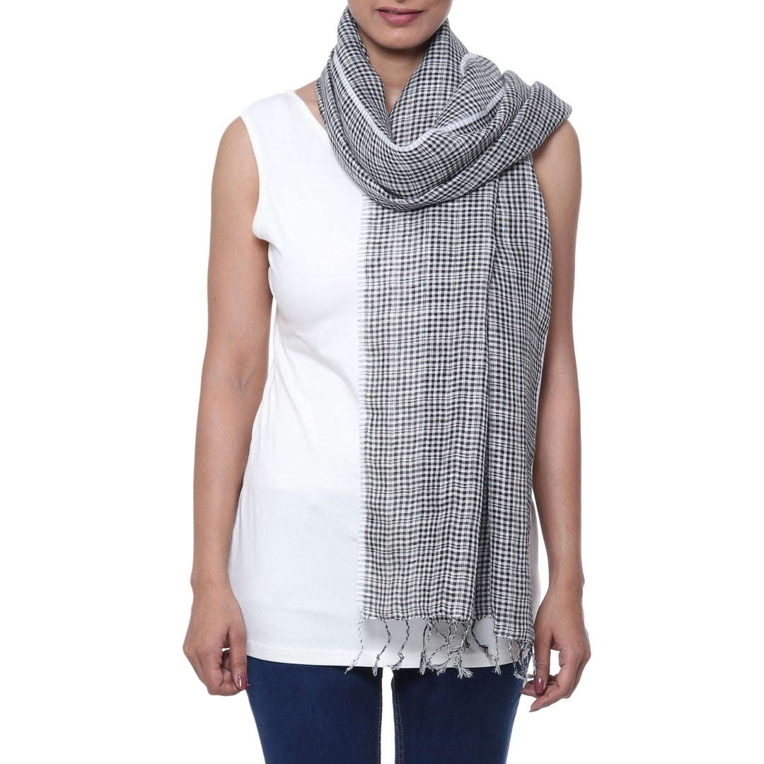 Handwoven Linen Wrap Scarf in Black - Magical Delight in Black