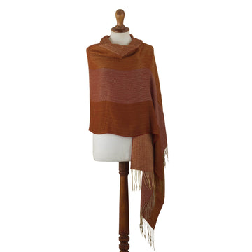 Hand Woven Alpaca Blend Jacquard Shawl Scarf from Peru - Golden Fire