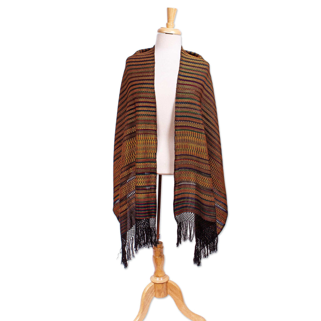 Handloomed Cotton-Blend Shawl - Borders