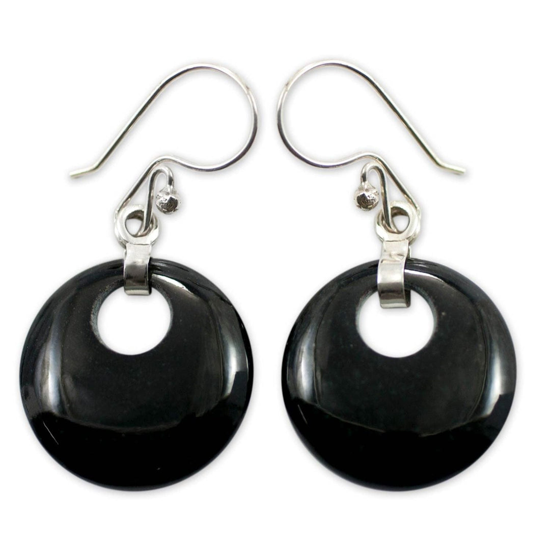 Fair Trade Jade Dangle Earrings with 925 Silver - Black Maya Moon