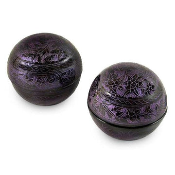 Floral Lacquered Mango Wood Boxes (Pair) - Violets