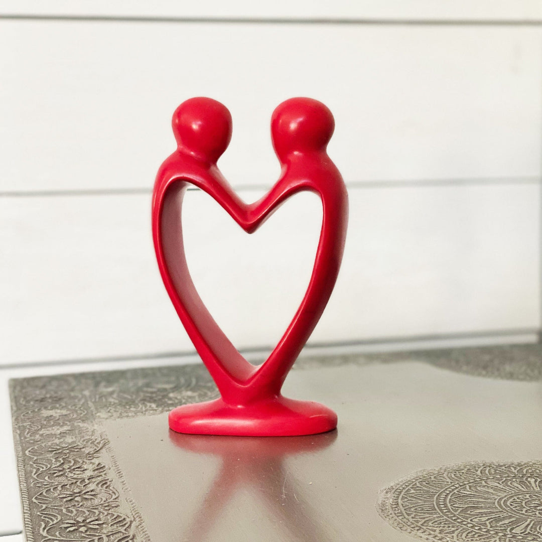 Handcrafted Soapstone Lover's Heart Sculpture - Red