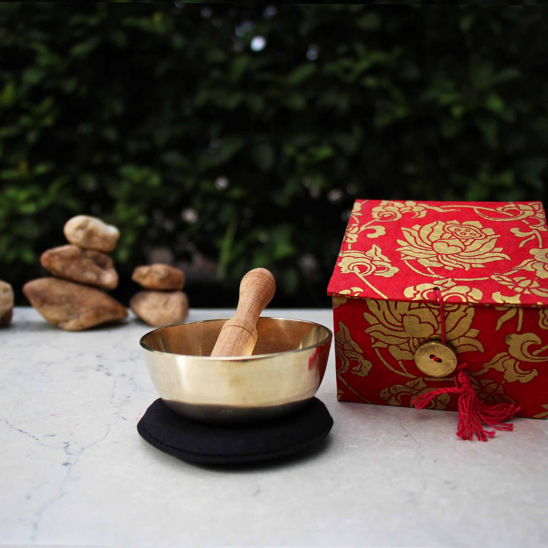 Meditation Bowl and Box: 3'' Red Lotus - Special Offer 60% Off