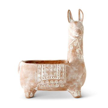 Whitewashed Terracotta Llama Planter