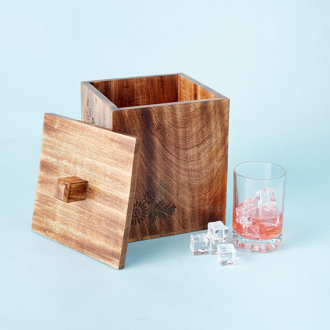 Wood Carved Ice Bucket GlobeIn