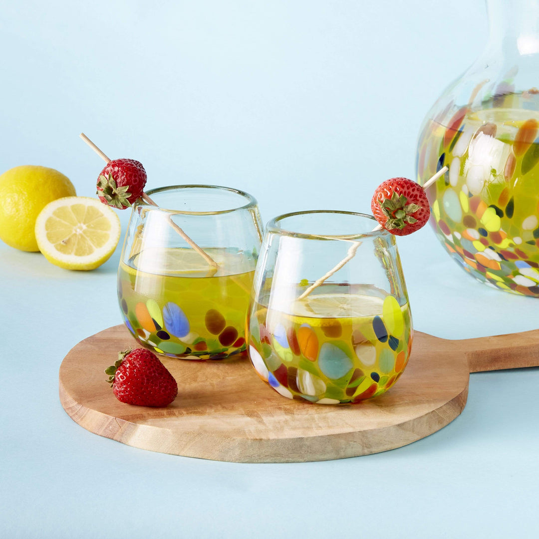 Stemless Handblown Wine Glasses - Colorful Dot - Set of 4