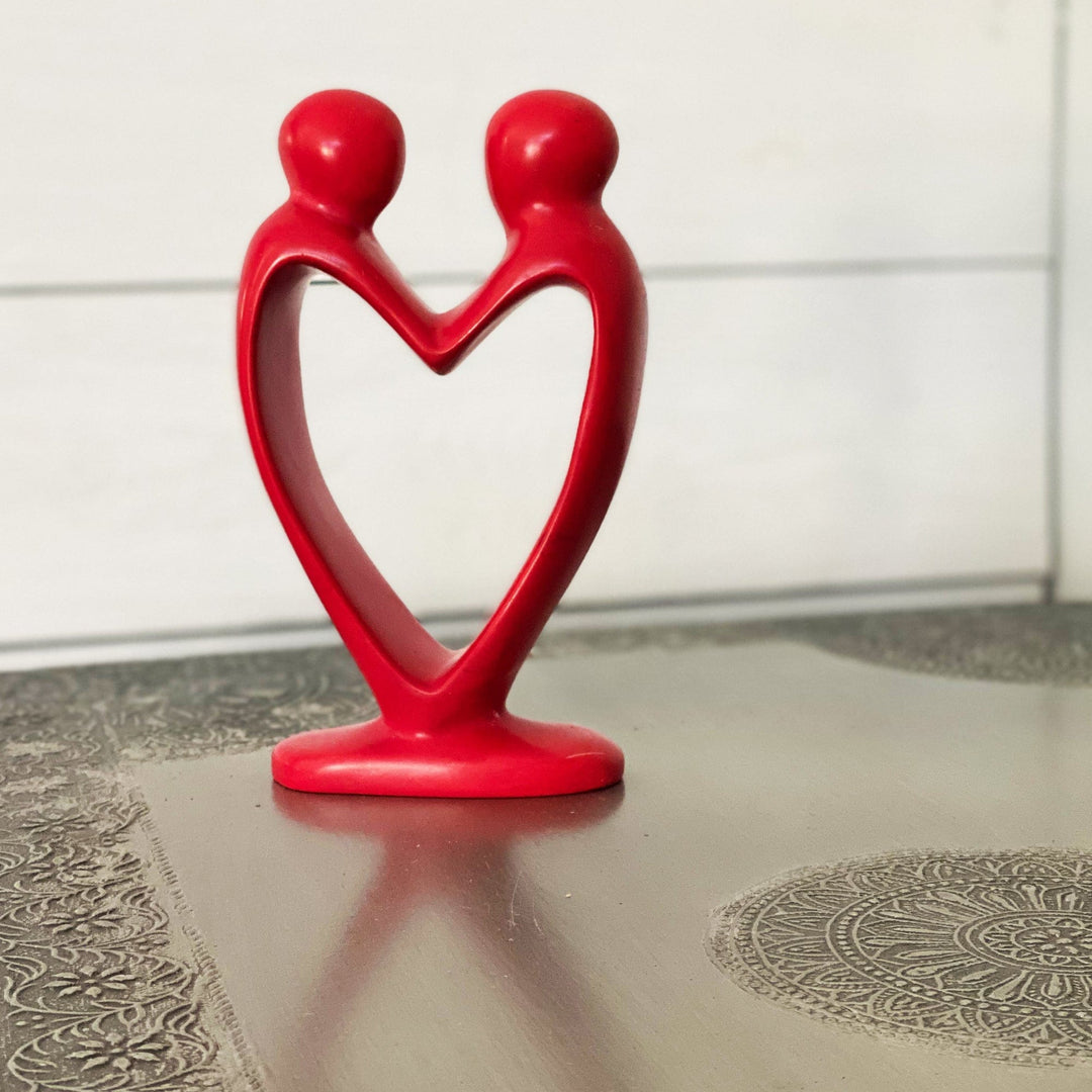 Handcrafted Soapstone Lover's Heart Sculpture - Red