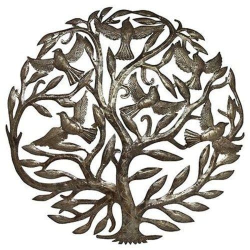 Tree of Life and Birds in Flight Haitian Steel Drum Wall Art