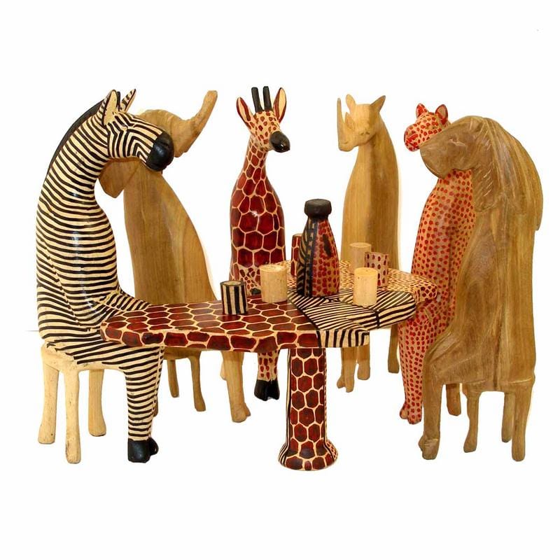Mahogany Safari Party Animals Sculpture