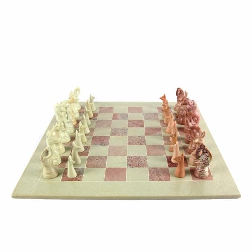 Soapstone Chess Set with Safari Animal Pieces