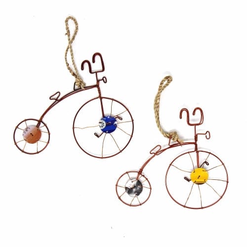 Recycled Wire Old-Fashioned Bicycle Ornament - Set of 2