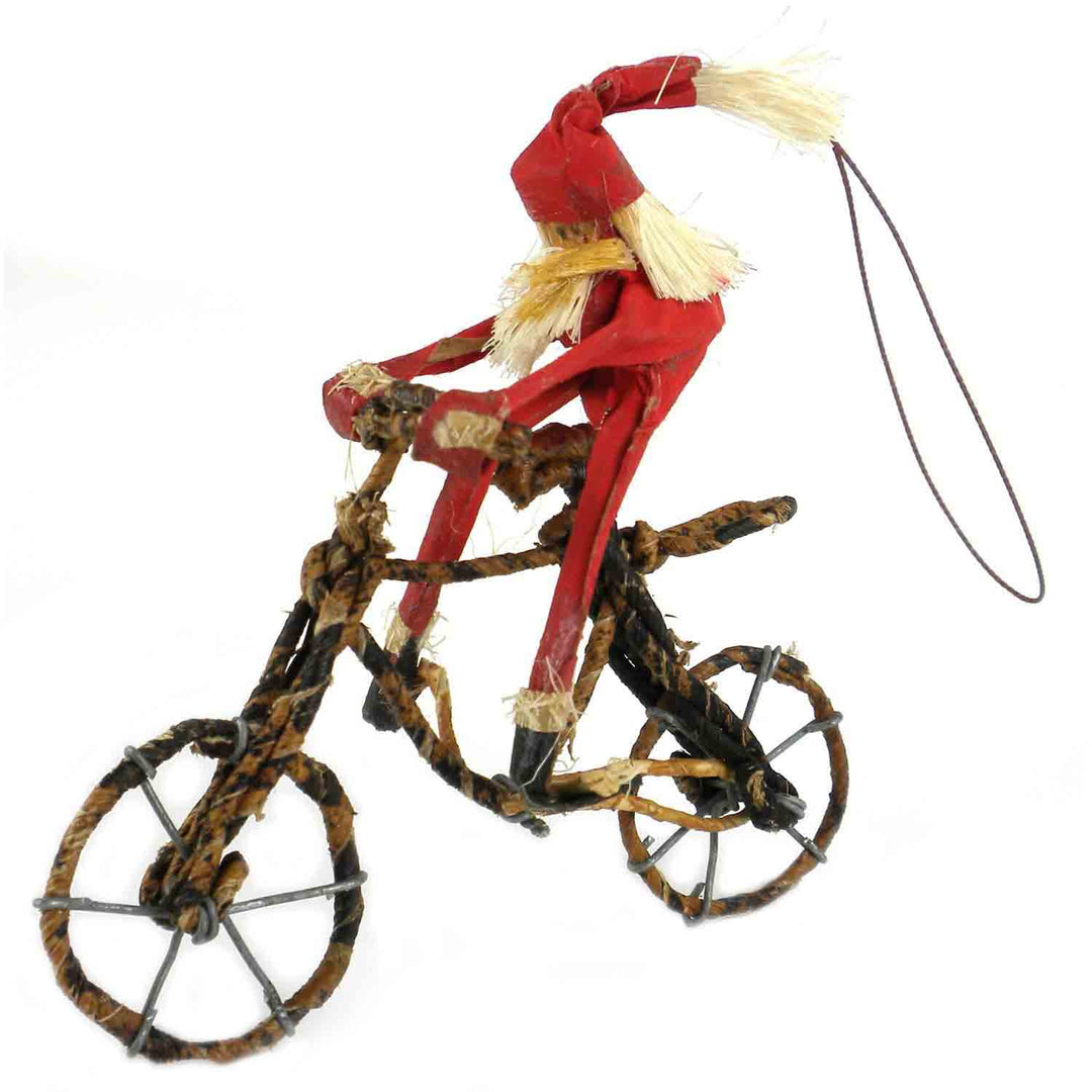 Banana Fiber Ornament - Santa on a Bicycle