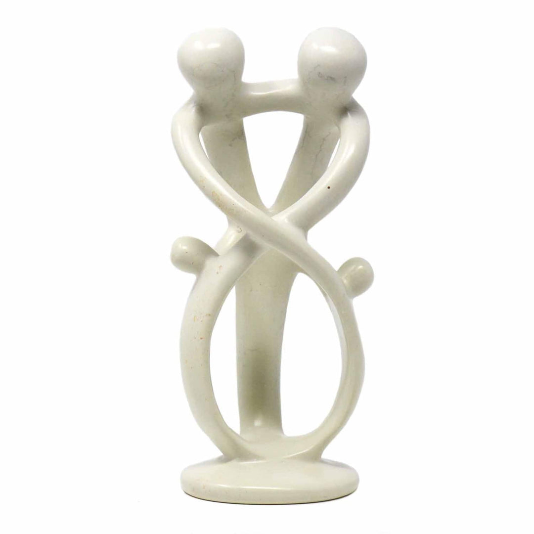 Soapstone Family of Four Sculpture - 2 Parents 2 Children - Natural Stone - 8 inch