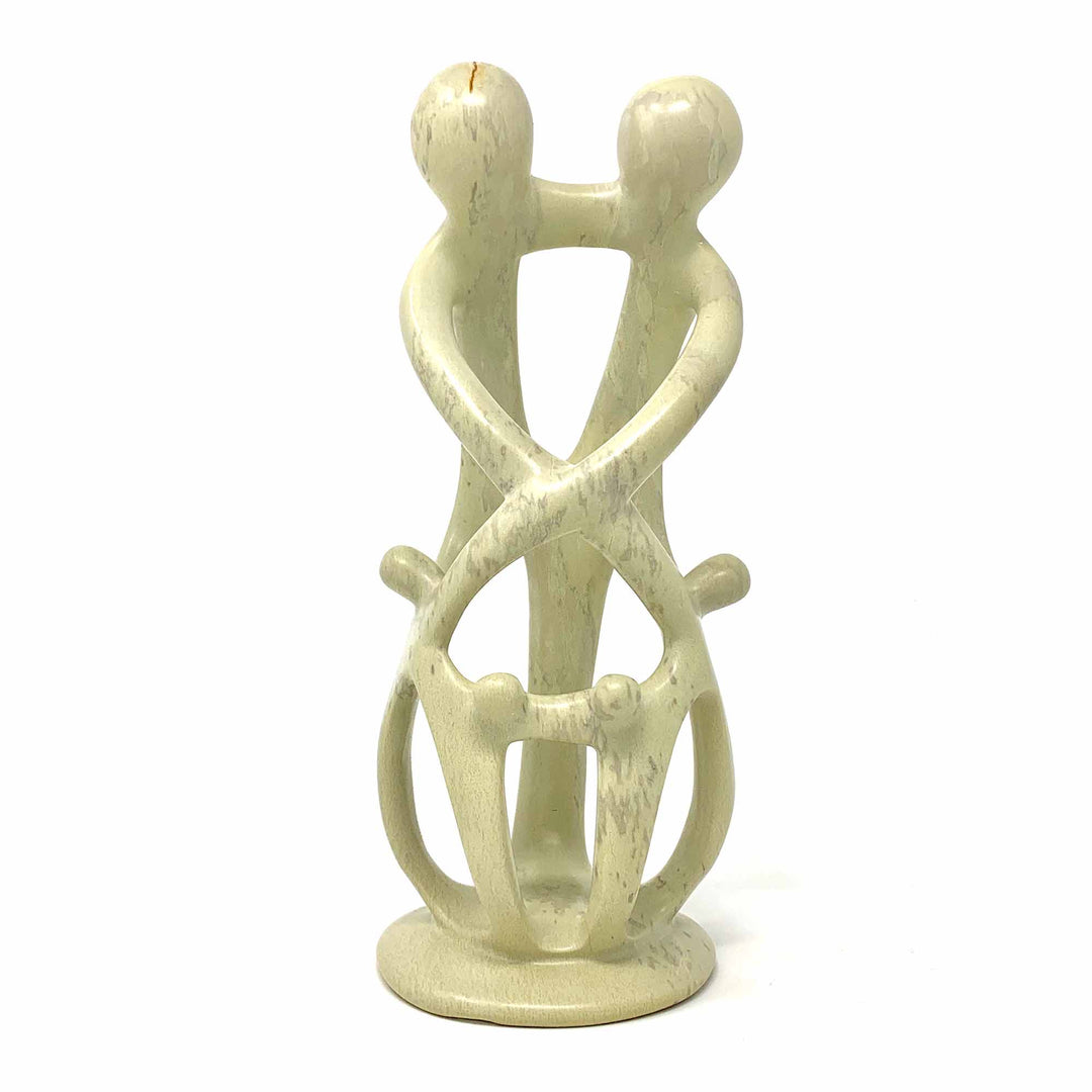 Soapstone Family of Six Sculpture - 2 Parents 4 Children - Natural Stone - 10 inch
